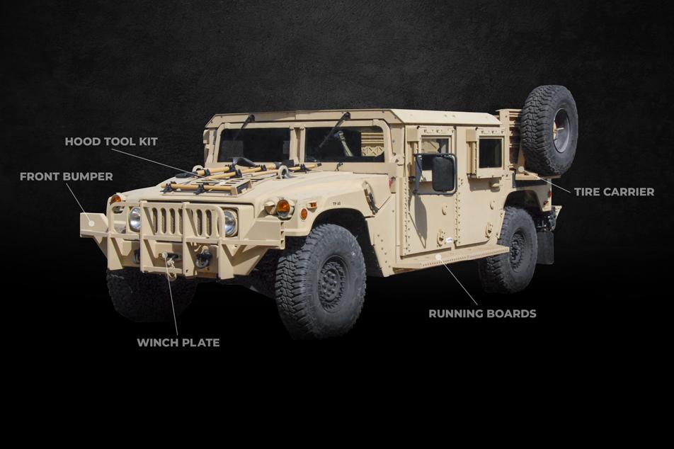 Front view of the kits installed on a HMMWV